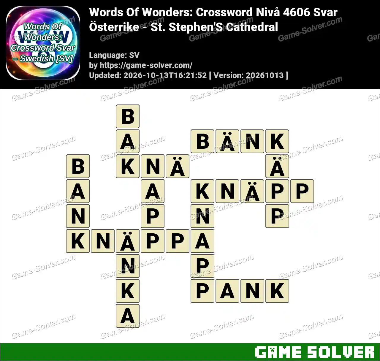 Words Of Wonders: Crossword Nivå 4606 Svar – Österrike – St. Stephen’S Cathedral